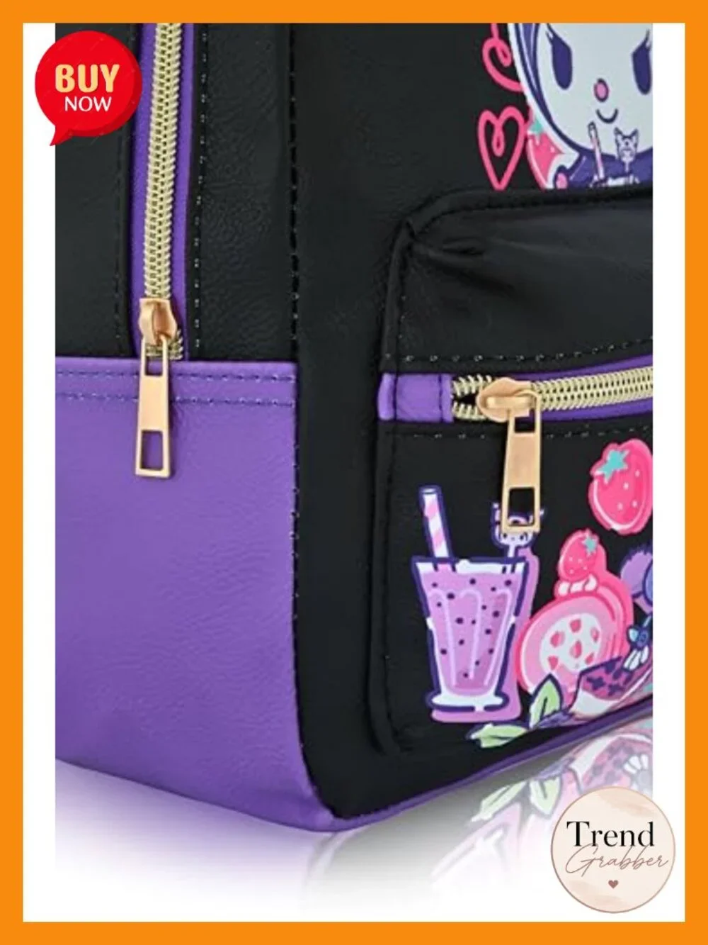 Sanrio Kuromi Mini Backpack Pure PU Leather Daypack